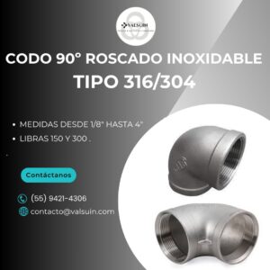 Codo Roscado 90° de Acero Inoxidable