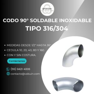 Codo Soldable de 90º de Acero Inoxidable