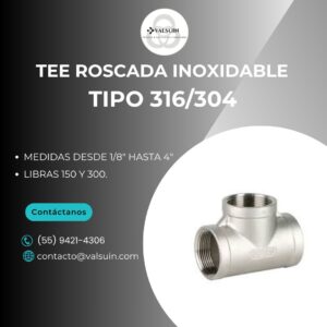 Tee Roscada de Acero Inoxidable